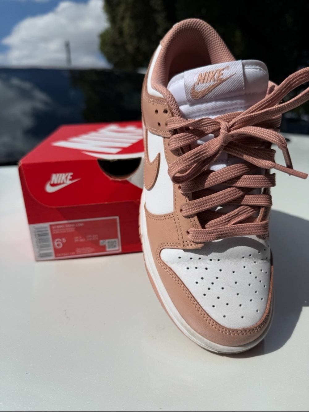 Nike Women’s Dunk Low-Top Sneaker in Dusty Pink and White